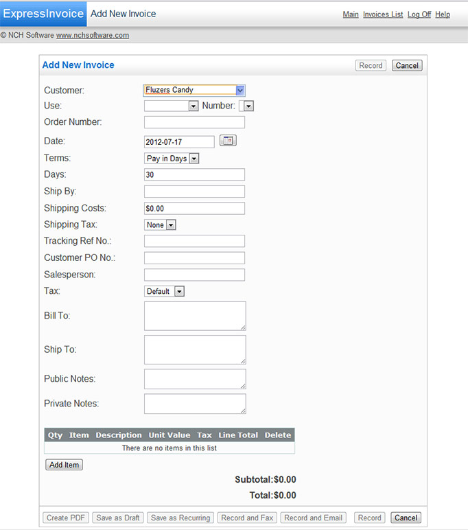 download express invoice