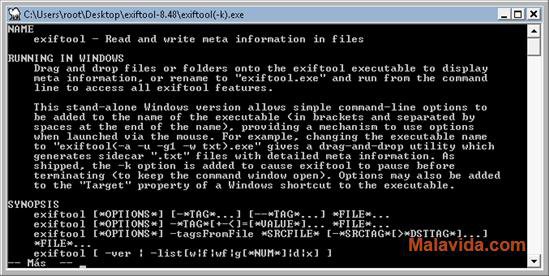 exiftool commands to extract metadata